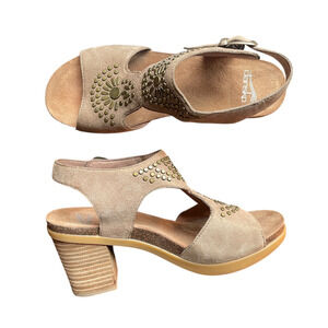 DANSKO Deandra Women's Size 36/US 5.5-6 Taupe Shimmer Leather Studded Heels NEW